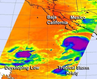 NASA's Aqua satellite sees Tropical Storm Kristy weaken, other system developing