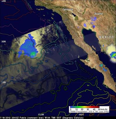TRMM sees Fabio's remnants fading in cool Pacific waters TRMM sees Fabio's remnants fading in cool Pacific waters