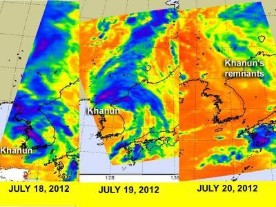 NASA's Aqua Satellite sees Khanun's remnants dissipating over China